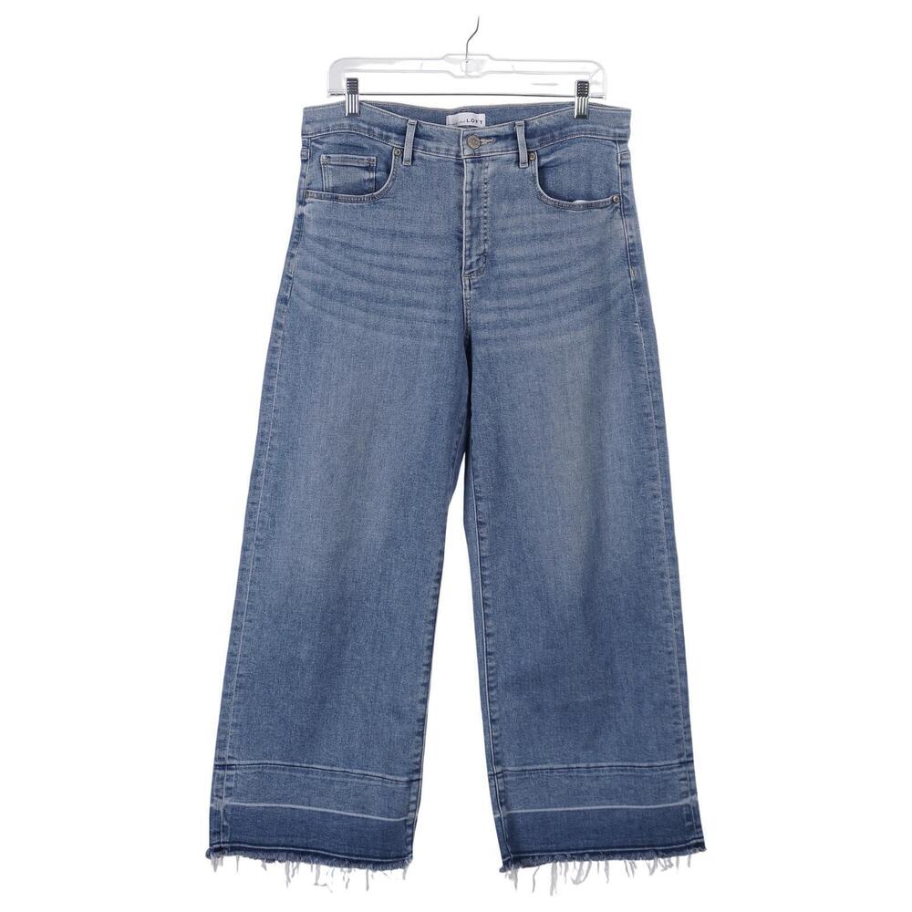 LOFT Jeans Size 31 / 12 Blue High Rise Cropped Wide Leg Frayed Raw Hems